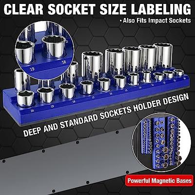 Olsa Tools Socket Organizer Trays | 6 PC 3 Row Trays SAE & Metric Socket  Holder | 1/4, 3/8, 1/2-Inch Drive | Tool Box Organizer | Storage Deep and