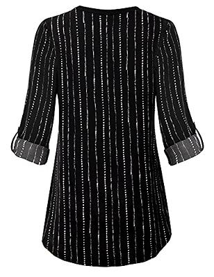 Women's Blouse 2023 Blouse Long Sleeve V Neck Chiffon Shirt Top (Color :  Black, Size : S) at  Women's Clothing store
