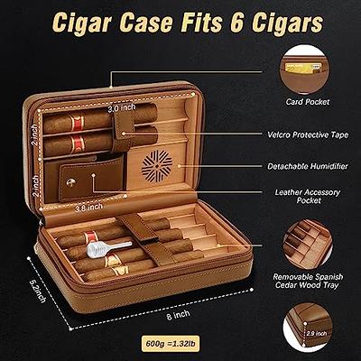 CiTree Cigar Travel Humidor, Cedar Wood Leather Cigar Case with Cigar  Accessories Gift Set, Brown