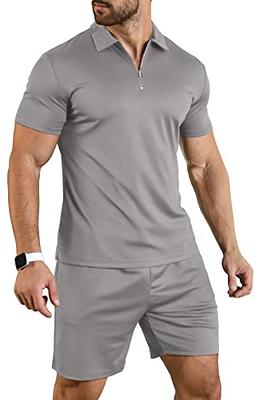 YTD Mens Polo Shirt and Shorts Set Summer Suit Beach Outfits for