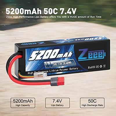 HOOVO 2S 7.4V 5200mAh 80C RC LiPo Battery Hard Case with Deans Connector  for RC Buggy Vehicles Car Boat Truck (2 Pack)