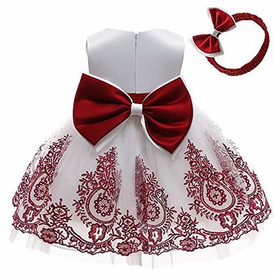 Flower Girls Dresses Wedding Baby Birthday Party Christmas Easter Pageant  Event Prom Lace Dress 18M 24M (White Burgundy,90) - Yahoo Shopping