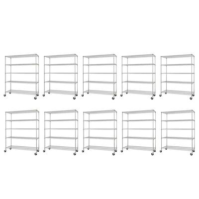 TRINITY EcoStorage 5-Tier Wire Shelving Rack with Wheels , 36 x 18 x 72  NSF, Chrome Color