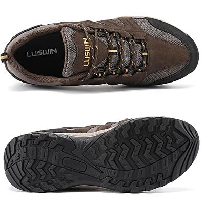  OL OUTJET LEGEND Men's Waterproof Hiking Shoes Comfortable  Leather Work Shoes Lightweight Anti Slip Outdoor Walking Shoes Dark Green