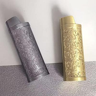 JINMUNIC 2pcs Lighter Case Cover Holder Metal Vintage Floral Stamped Fit  for BIC Full J6 Series Lighter (Bronze)