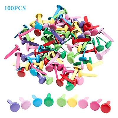 100 Pcs Craft Brads Paper Fasteners Round Brass Metal Pastel Brads