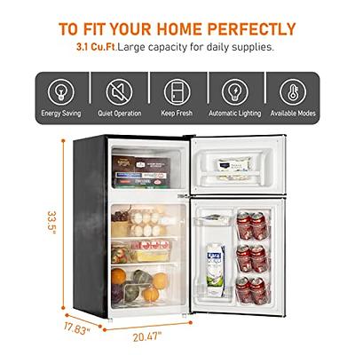 3.2 Cu.Ft Mini Refrigerator Compact Refrigerator Mini Fridge Stainless  Steel with Freezer,2 door, for Dorm,Garage, Camper, Basement or  Office,Silver