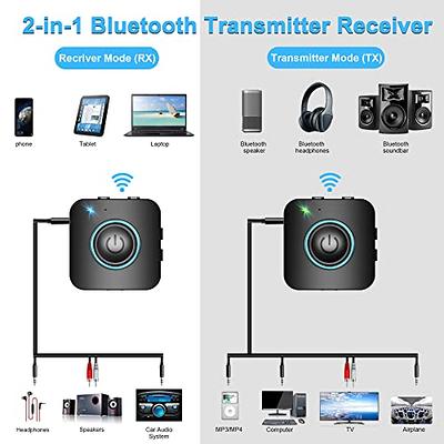  Bluetooth Transmitter for TV PC, 2 in 1 Bluetooth Audio Adapter  Music Receiver (3.5mm Jack Cable, Low Latency,Built-in Microphone) Wireless  Transmitter for Home Stereo/Car/Airplane/Boat/Gym/MP3/MP4 : Electronics