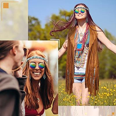 15pcs 60s 70s Outfits For Women Hippie Costume Accessories Fringe Vest  Necklaces Earrings Sunglasses Headband Pins