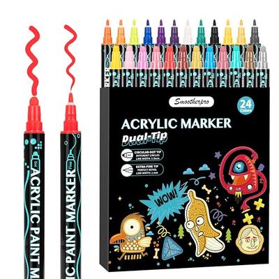 Artouch Acrylic Paint Pens - 24 Pcs Dual Tip Acrylic Paint Markers with Medium and Brush Tips, Ideal for Rock Painting, Ceramic, Wood, Brush Lettering