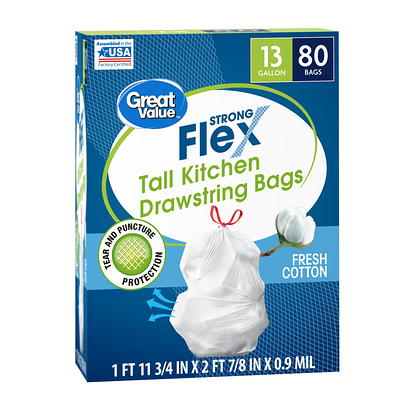 Highmark™ Tall 0.9 mil Drawstring Kitchen Trash Bags, 13 Gallon