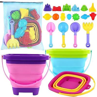 RACPNEL Collapsible Beach Buckets & Beach Toys for Kids, Foldable Sand  Bucket and Shovels Set with