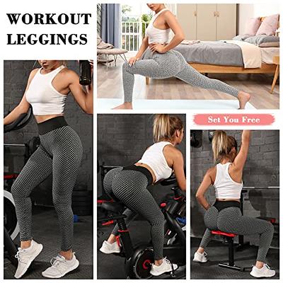 Womens Honeycomb Textured Anti-Cellulite High Waist Butt Lift Gym Sport  Leggings
