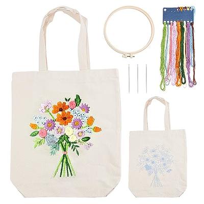 WADORN DIY Canvas Tote Bag Embroidery Kit, Flower Pattern Canvas