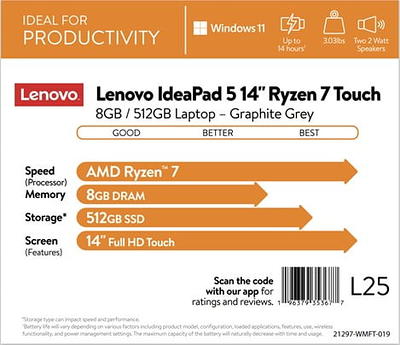Lenovo IdeaPad Flex 5 14 FHD Touchscreen 2-in-1 Laptop, Intel Core  i5-1035G1, 8GB RAM, 512GB SSD, Windows 10, Graphite Gray, 81X1000AUS 