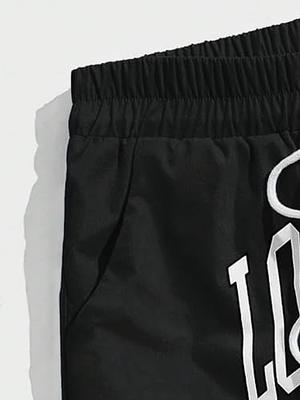 SOLY HUX Men's Letter Graphic Drawstring Waist Workout Sports Track Shorts  with Pockets Purple Graphic XS at  Men's Clothing store