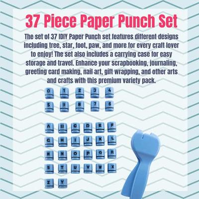 Scrapbook Paper Punchers- 37pc Mini Paper Punchers w Case & Holder -Letters  & Numbers Crafting Shapes-Hole Punch for Greeting Cards, Scrapbooking, Arts  & Crafts, School Projects for Kid & Adults, Gift 