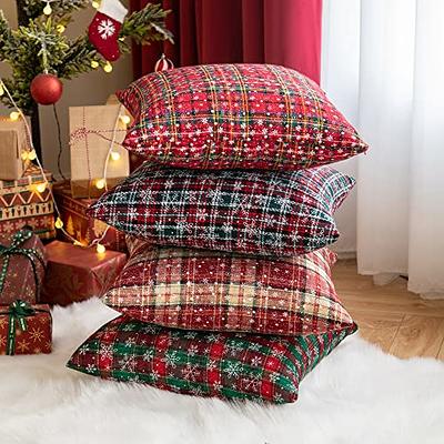 Christmas Decorative Pillows Case Plaid Cushion Covers Farmhouse