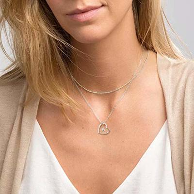 M MOOHAM Silver Initial Heart Necklaces for girls, cZ Heart