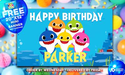 Happy Birthday Shark Banner Shark Banner Shark Theme Party 