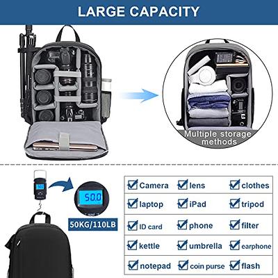 Camera Backpack Bag with Laptop Compartment 15.6 for DSLR/SLR Mirrorless  Camera Waterproof, Compatible for Sony Canon Nikon Camera and Lens Tripod