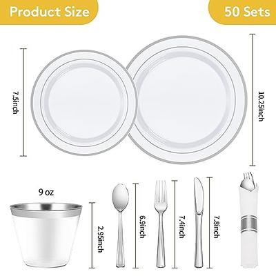 350 Piece Silver Plastic Dinnerware Set for 50 Guests, Fancy Disposable  Plates for Party, Include: 50 Dinner Plates, 50 Dessert Plates, 50 Pre  Rolled Napkins with Silver Silverware, 50 Cups - Yahoo Shopping