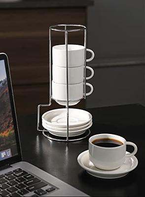 YHOSSEUN Espresso Cups with Saucers and Metal Stand Coffee Cup Set