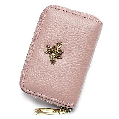 GUCCI Animalier Compact Wallet Bee Motif Leather Light Pink
