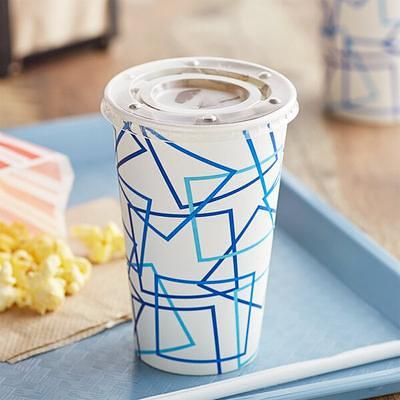 Choice 12 oz. White Poly Paper Cold Cup and Flat Straw Slot Lid - 100/Pack