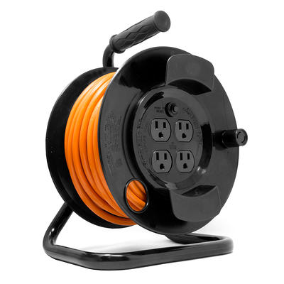 LUMAPRO 443P50 50 ft. 14/3 Extension Cord Reel with Hand Lamp 12.5