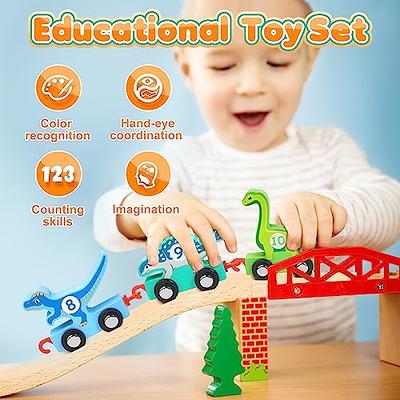 Toddler Dinosaur Toys Age 2-4: IPOURUP Wooden Dinosaurs Train Set