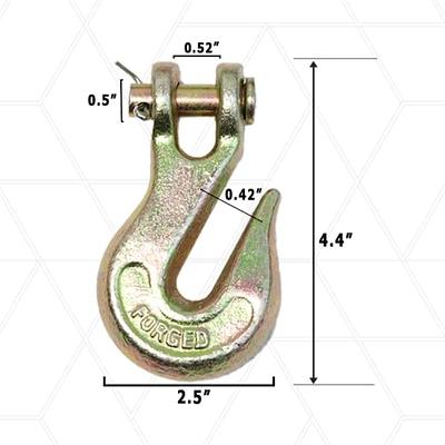 6PCS 3/8'' Heavy Duty Clevis Slip Hook with Safety Latch, Grade 70 Forged  Steel Tow Chain Clevis Grab Hooks,Grade for Trailer Truck Transport Tow