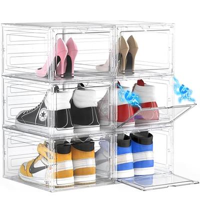 See Spring Large 12 Pack Shoe Storage Box, Clear Plastic Stackable Shoe Organizer for Closet, Space Saving Foldable Shoe Rack Sneaker Container Bin