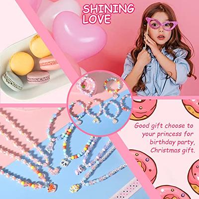 PinkSheep Kids Jewelry, 6 Sets of Beaded Necklaces and Bracelets for Girls,  Favors Bags for Toddlers (Classic)