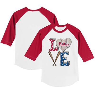 Girls Toddler Tiny Turnip White Philadelphia Phillies Baseball Love Fringe T-Shirt