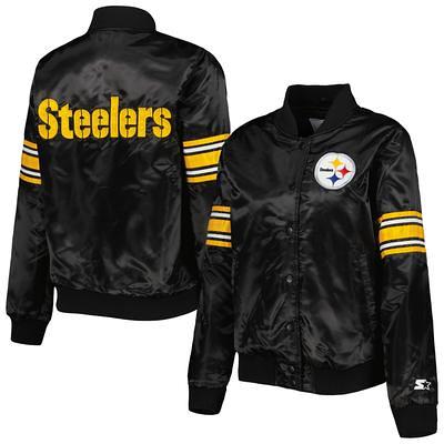 STARTER Men's Starter White Pittsburgh Steelers Throwback Warm Up Pitch  Satin Full-Snap Varsity Jacket