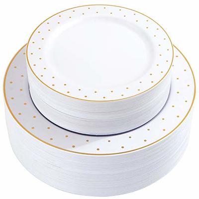 10 Pack Gold Polka Dot Rim White Square Plastic Dessert Plates
