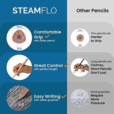 STEAMFLO Kids Pencils for Beginners, Toddlers and Preschoolers with Jumbo Triangle Shape, Soft 6b Graphite, Fat Pencils with Easy Grip and Thick Core