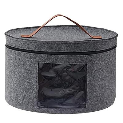 Hat Box 17x17x10in Large Capacity Gray Felt Hat Storage Container Round  Foldable Double Opening Zipper Dust-Proof Hat Storage Bag with Visible  Window