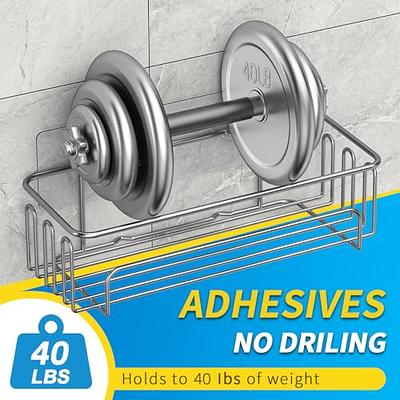 KINCMAX Shower Shelves 2-Pack - Self Adhesive Caddy with 4 Hooks - No Drill  Large Capacity Stainless Steel Wall Shelf - Aesthetic Organizer for Inside