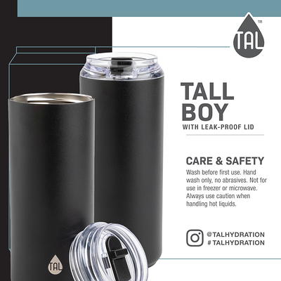 TAL Stainless Steel Tall Boy Water Bottle 18 oz, Black 