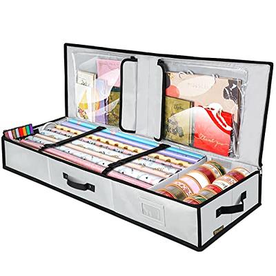 wilbest Underbed Gift Wrap Organizer, Wrapping Paper Storage Box and Interior Pockets, Fits 18-24 Standard Rolls, Underbed Storage Holiday Accessories, 40