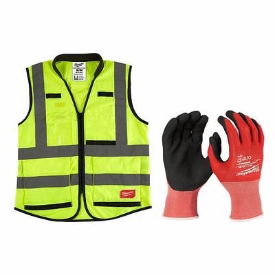 Milwaukee Premium 4X/5X-Large Yellow Class 2-High Vis Safety Vest and  Medium Red Nitrile Level 1 Cut Resistant Dipped Work Gloves - Yahoo Shopping