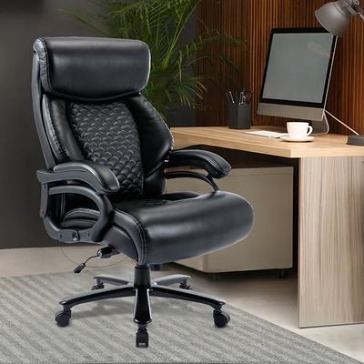 Big and Tall 500lb Executive Office Chair with Quiet Rubber Wheels,High Back  Leather Executive Office Chair with Lumbar Support, Thick Padding and  Ergonomic Design 