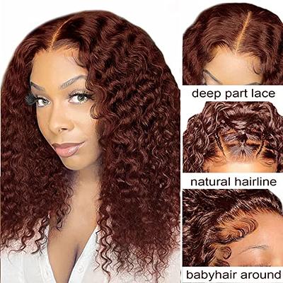 Reddish Brown 13x4 Bob Wig Human Hair Deep Curly Bob Lace Frontal Wig Human  Hair 180