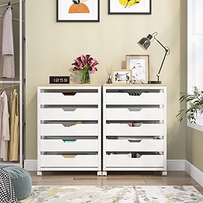 HOSTACK 5 Drawer Dresser with Door, White Storage Cabinet with Drawers and  Shelves, Wide Wood Dresser, Modern Chest of Drawers Organizers for Living