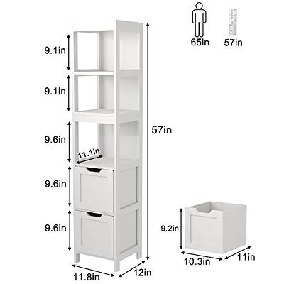 kleankin Tall Bathroom Storage Cabinet Freestanding Linen Tower with 3 Tier Open Adjustable Shelves Cupboard and Drawer Narrow Slim Floor Organizer