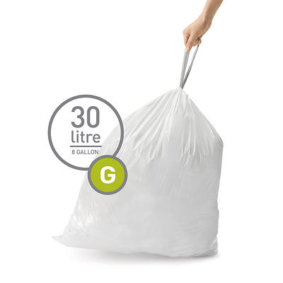 Plasticplace Trash Bags simplehuman (X) Code R Compatible (200 Count) White Drawstring Garbage Liners 2.6 Gallon / 10 Liter 16.5 x 18