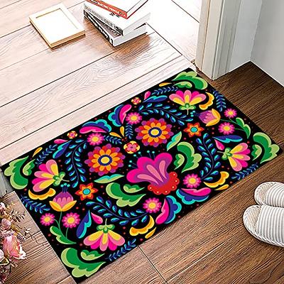 Mexican Art Indoor Doormat Bath Rugs Non Slip, Washable Cover