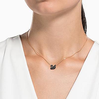 SWAROVSKI Swan Pendant Necklace with Black Crystal Pavé on a Rose